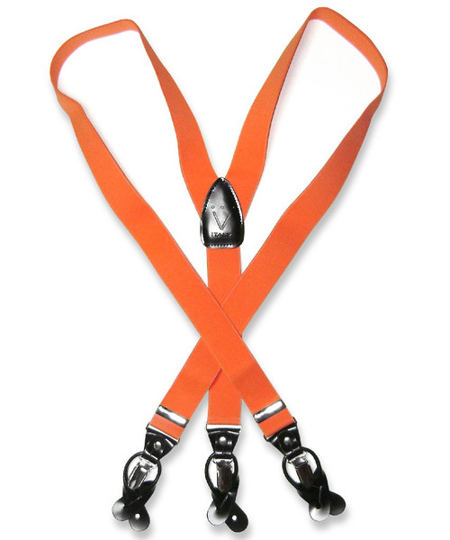 Mens Solid Orange Suspenders Y Shape Back Elastic Button & Clip