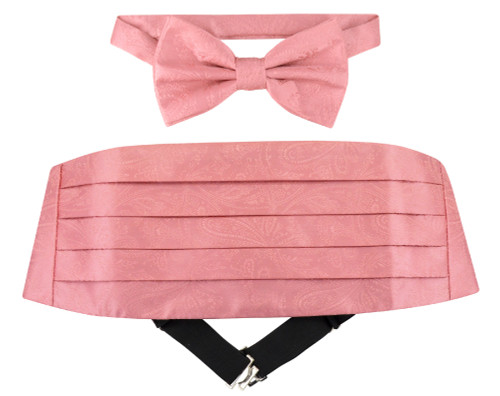 Cumberbund BowTie Pink Paisley Design Mens Cummerbund Bow Tie Set