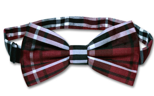 Vesuvio Napoli BowTie Black Burgundy White Color Plaid Mens Bow Tie