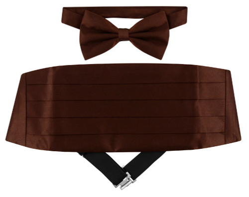 Silk Cumberbund BowTie Chocolate Brown Mens Cummerbund Bow Tie Set