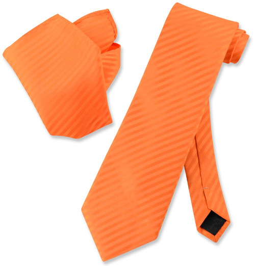 Vesuvio Napoli Orange Striped NeckTie & Handkerchief Mens Neck Tie Set