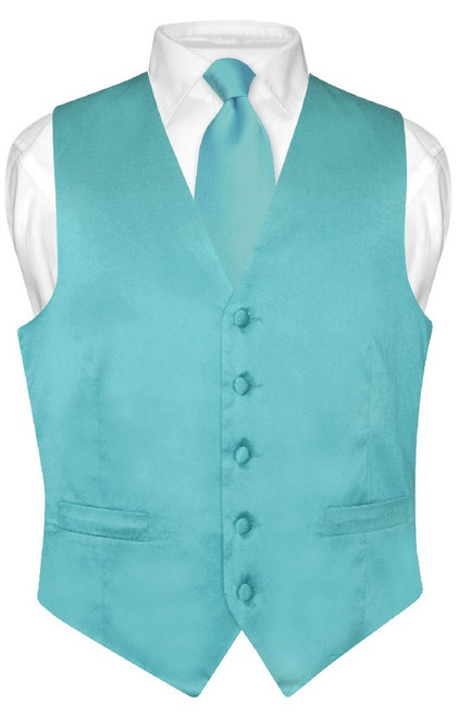 Turquoise Aqua Blue Vest and Neck Tie | Silk Solid Vest NeckTie Set