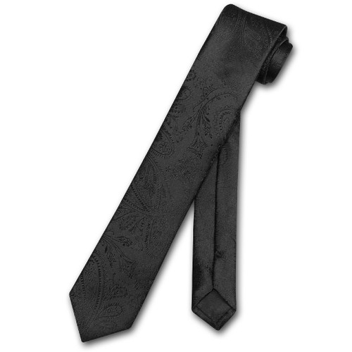 Vesuvio Napoli Narrow NeckTie Solid Black Paisley Skinny Mens Neck Tie