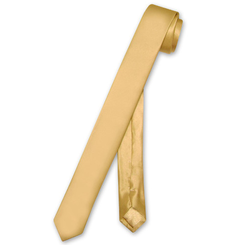 Biagio 100% Silk Narrow NeckTie Extra Skinny Gold Color Mens Neck Tie