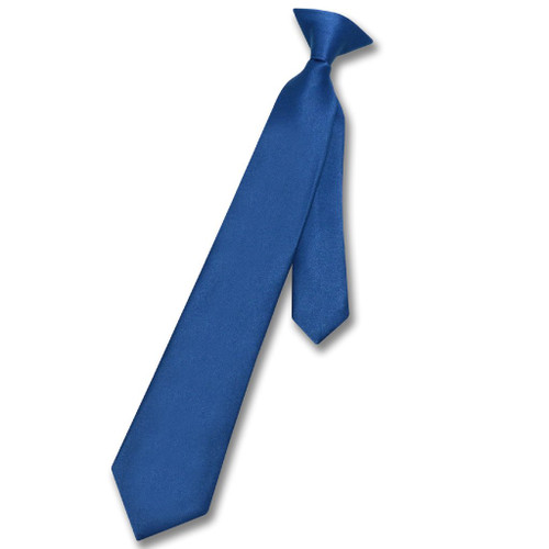 Vesuvio Napoli Boys Clip-On NeckTie Solid Royal Blue Youth Neck Tie