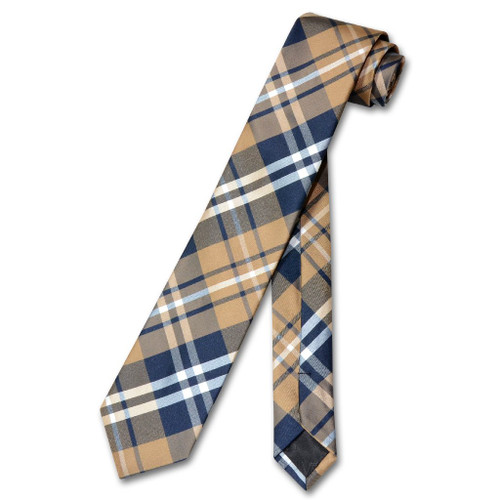 Vesuvio Napoli Narrow NeckTie Skinny Navy Brown White Plaid Mens Tie