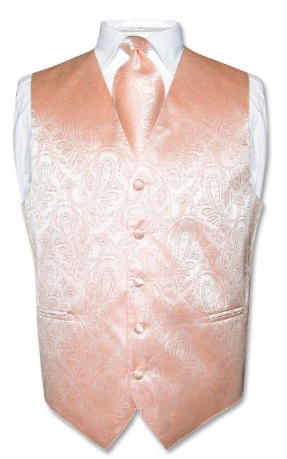 Peach Vest | Mens Paisley Design Dress Vest & Neck Tie Peach Vest | Mens Paisley Design Dress Vest & Neck Tie