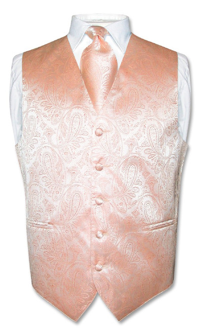 Peach Vest | Mens Paisley Design Dress Vest & Neck Tie