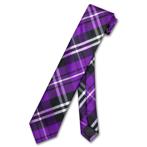 Vesuvio Napoli Narrow NeckTie Skinny Purple Black White Plaid Mens Tie