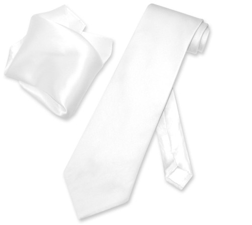 Biagio 100% Silk Solid White Color NeckTie & Hanky Mens Neck Tie Set