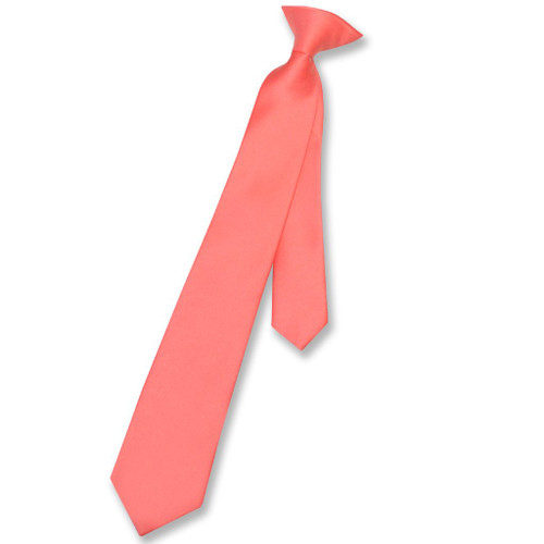 Vesuvio Napoli Boys Clip-On NeckTie Solid Coral Pink Youth Neck Tie
