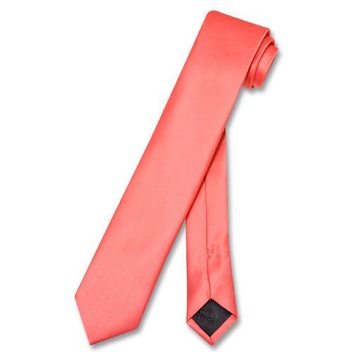 Vesuvio Napoli Narrow NeckTie Skinny Coral Pink Color Mens Neck Tie