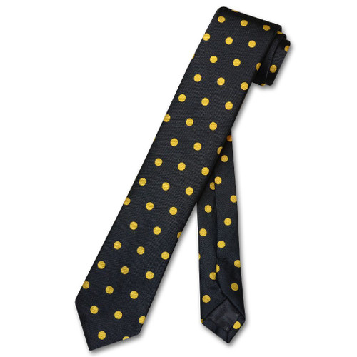 Vesuvio Napoli Narrow NeckTie Skinny Black Yellow Polka Dots Mens Tie