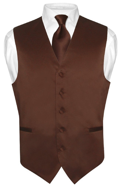 Chocolate Brown Vest | Mens Brown Dress Vest And Necktie Set