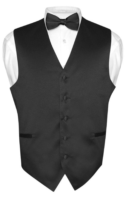 Bow-Tie Necktie 4pc Solid Vest Set Handkerchief Set 