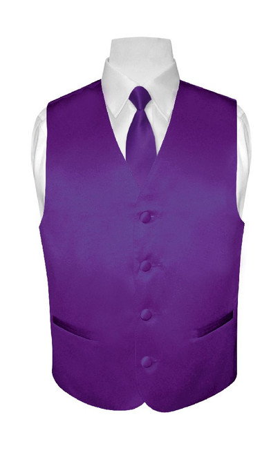 Boys Dress Vest NeckTie Solid Purple Indigo Color Neck Tie Set