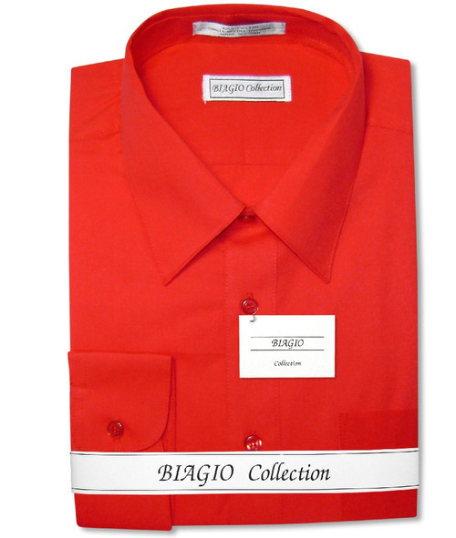 Biagio Mens All Cotton Solid Red Dress Shirt with Convertible Cuffs