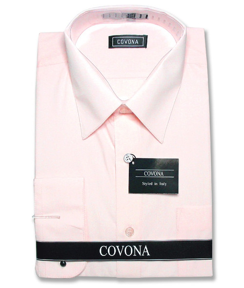 Covona Mens Solid Pink Color Dress Shirt with Convertible Cuffs