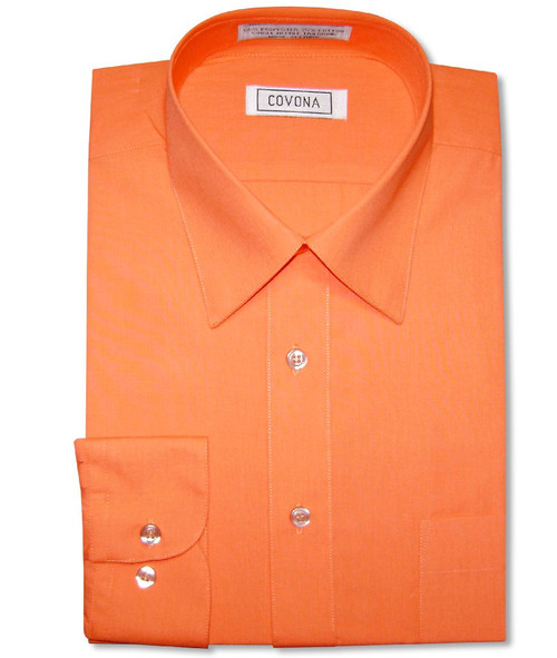 Mens Solid Burnt Orange Color Dress Shirt with Convertible Cuffs