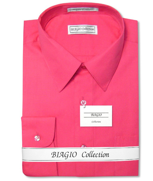 Biagio Mens Cotton Hot Pink Fuchsia Dress Shirt with Convertible Cuff