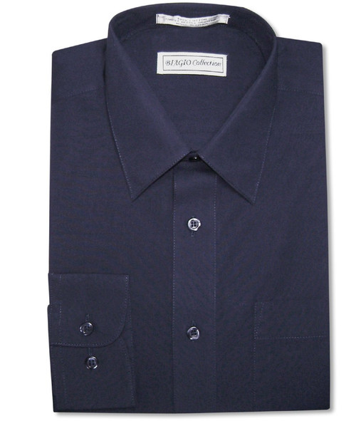 Biagio Mens Cotton Solid Navy Blue Dress Shirt with Convertible Cuffs