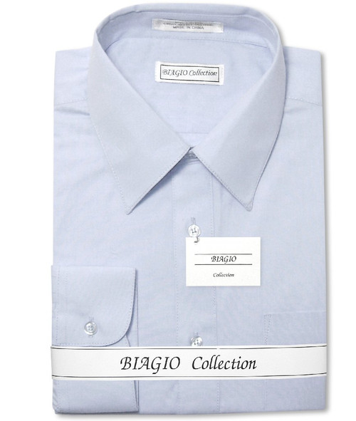 Biagio Mens All Cotton Power Blue Dress Shirt with Convertible Cuffs