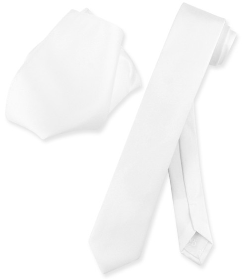 Vesuvio Napoli Solid White Skinny NeckTie Handkerchief Mens Tie Set