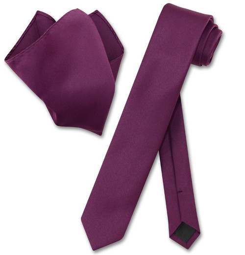 Vesuvio Napoli Eggplant Purple Skinny NeckTie Handkerchief Men Tie Set