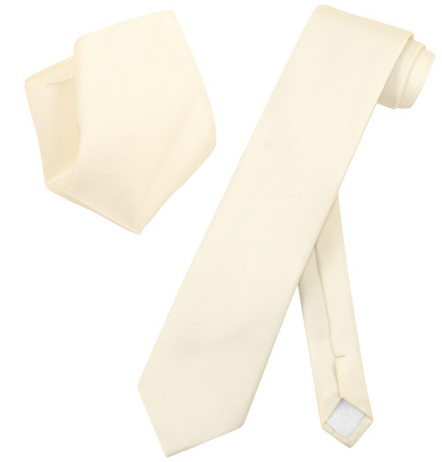 Extra Long Cream Tie Set | Solid Cream Off-White Color XL Tie