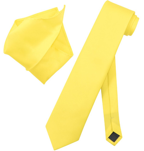 Extra Long Yellow Tie Set | Solid Yellow Color XL NeckTie