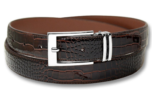 Dark Brown Croc Embossed Leather Dress Belt - Men's Size 36 海外 即決