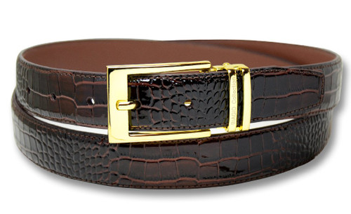 Biagio Croc Dark Brown Mens Bonded Leather Belt Gold-Tone Buckle