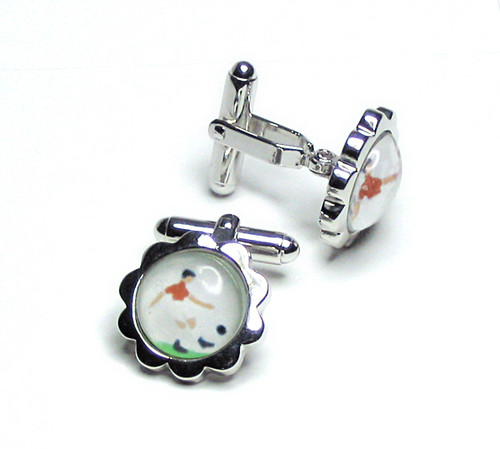 Silver-Tone Men's Cuff Links Soccer Player CuffLinks