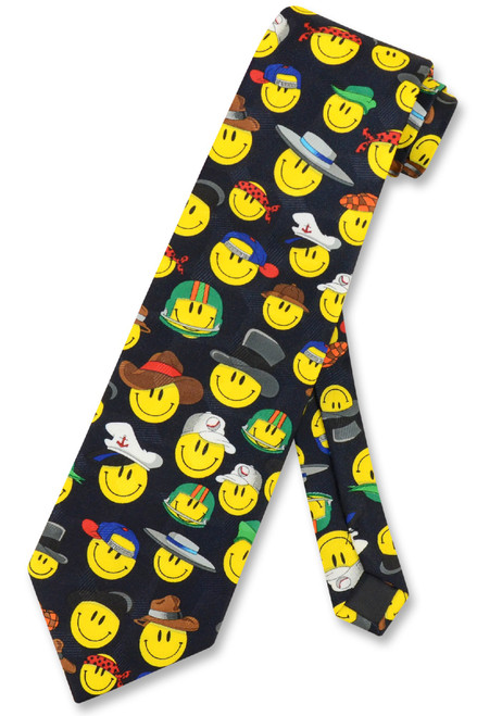 Smiley Face NeckTie | Faces with Hats Themed Design Mens Neck Tie