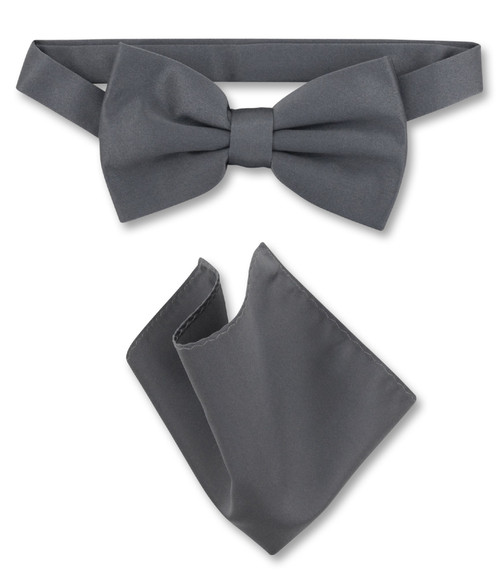 Charcoal Grey Bow Tie And Handkerchief Set | Mens Bowtie Set Charcoal Grey Bow Tie And Handkerchief Set | Mens Bowtie Set