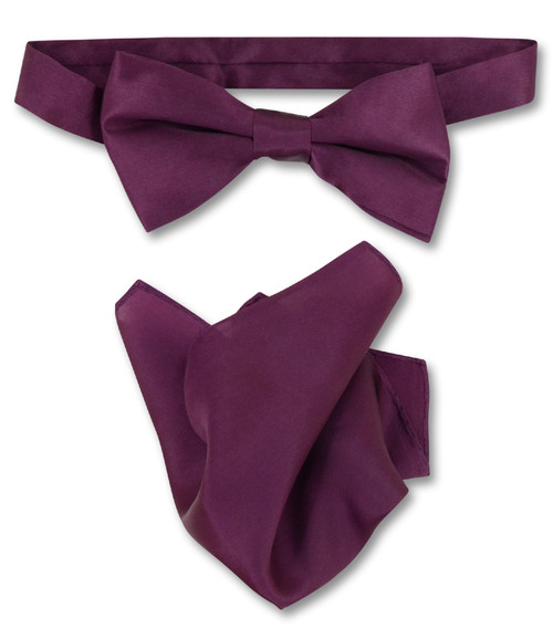 Eggplant Purple Bow Tie Handkerchief Set | Silk BowTie Hanky Set