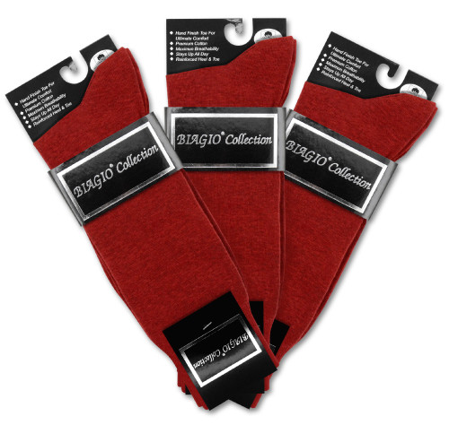 Solid Maroon Color Mens Socks | 3 Pair of Biagio Cotton Dress Socks