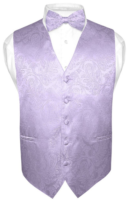 Mens Paisley Design Dress Vest & Bow Tie Lavender Color BowTie Set