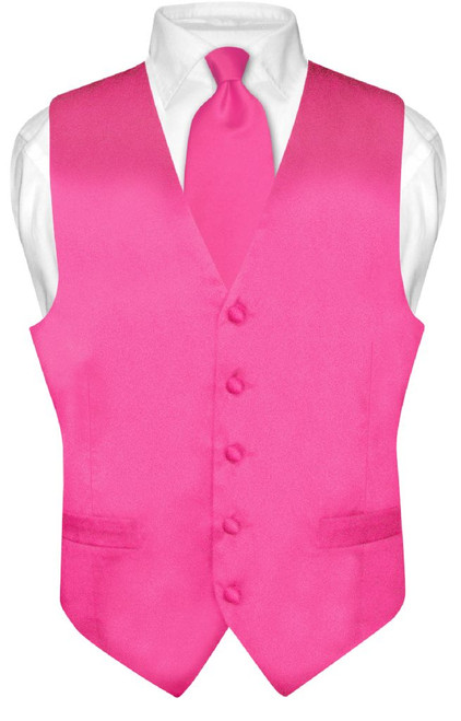 Hot Pink Fuchsia Vest and Neck Tie | Silk Solid Vest NeckTie Set