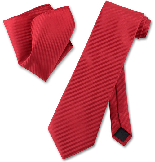 Vesuvio Napoli Red Striped NeckTie & Handkerchief Mens Neck Tie Set
