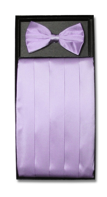 Silk Cumberbund BowTie LILAC Purple Color Mens Cummerbund Bow Tie Set