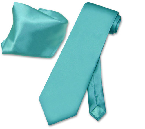 Biagio Silk Solid Turquoise Blue NeckTie Handkerchief Set Neck Tie