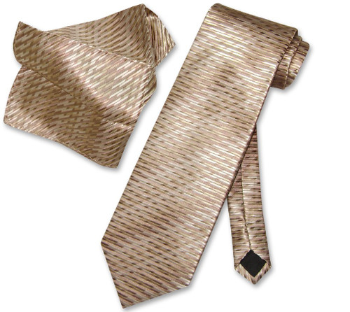 Antonio Ricci NeckTie Hanky Gold Lt Brown Pattern Mens Neck Tie Set