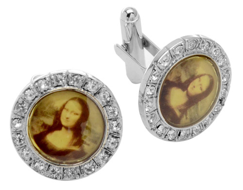 Mona Lisa Cufflinks | Mens Mona Lisa Smile Silver Tone Cufflinks