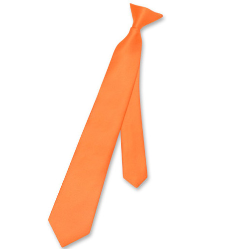 Vesuvio Napoli Boys Clip-On NeckTie Solid Orange Youth Neck Tie