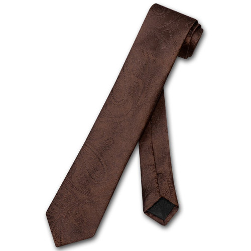 Vesuvio Napoli Narrow NeckTie Solid Chocolate Brown Paisley Skinny Tie