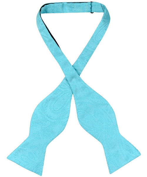 Vesuvio Napoli Self Tie Bow Tie Turquoise Blue Paisley Mens BowTie