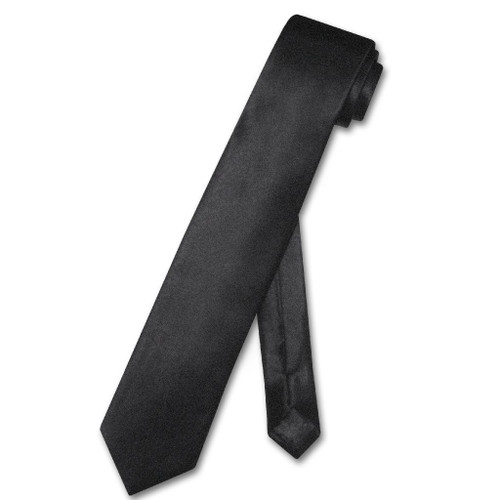 Biagio 100% Silk Narrow NeckTie Skinny Black Color Mens Neck Tie