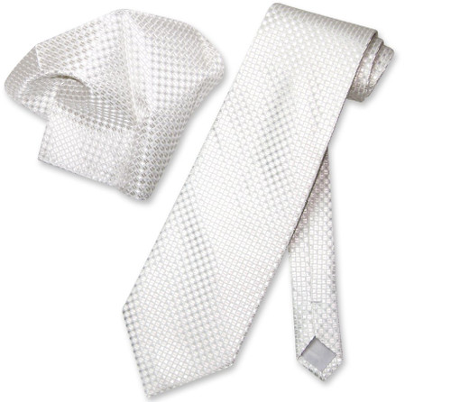 Antonio Ricci NeckTie Hanky Off-White Cream Squares Mens Neck Tie Set