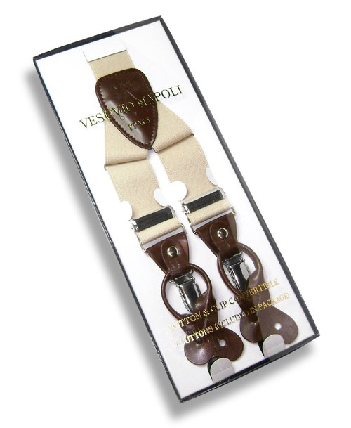 Solid White Suspenders For Men Elastic Y-Back Button & Clip-On Man'S main image 1